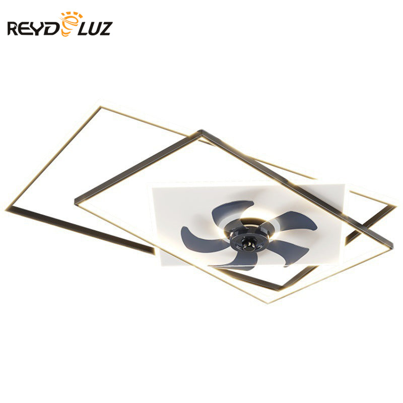 Modern ceiling fan with lamp remote control 3-color temperature, 3-speed fan square ceiling lamp,