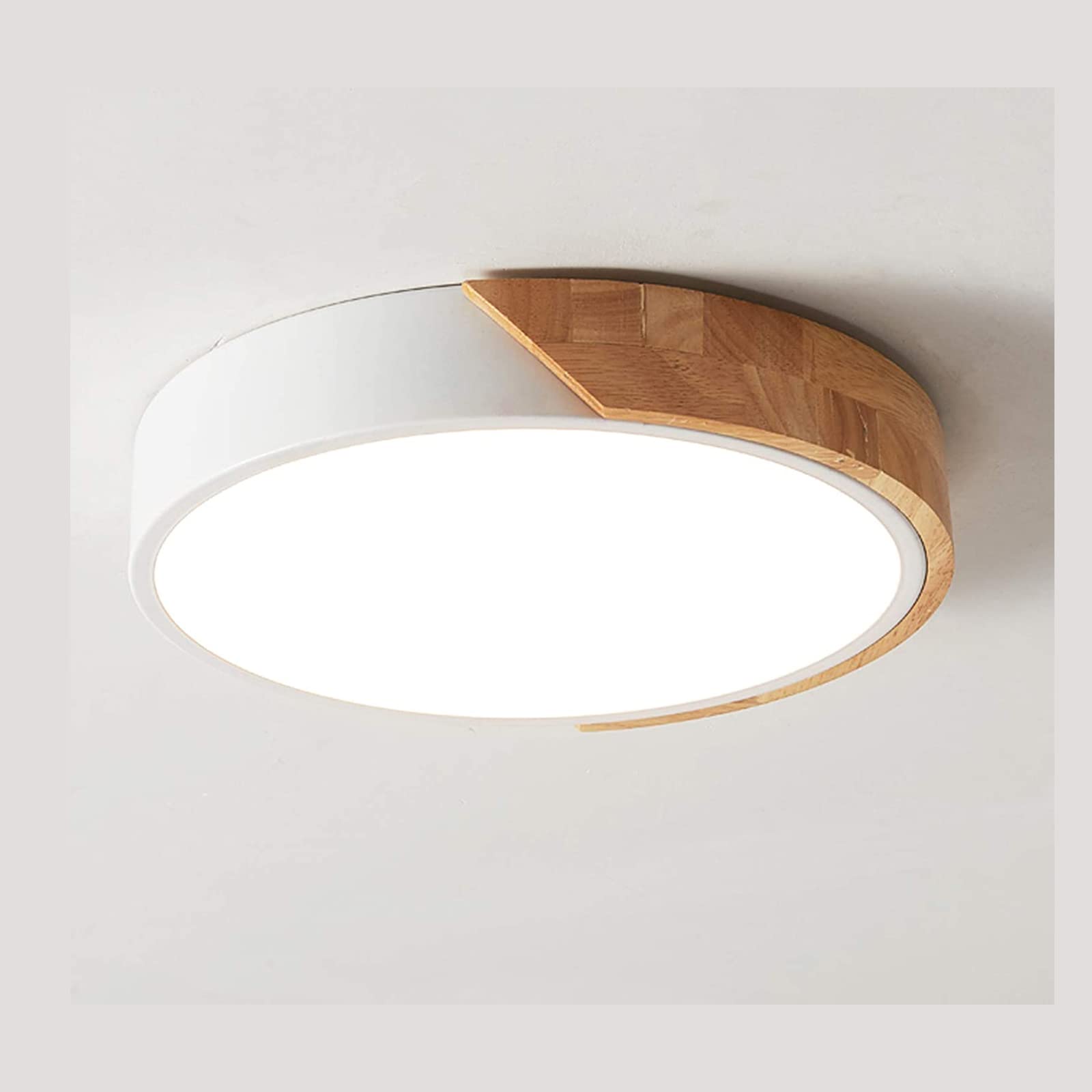 WDENI Ceiling Lights Dimmable Modern Wood Flush Mount Ceiling Light, Light Fitting Ceiling for Living Room Bedroom Kitchen Lounge Hallway, 15.7Inch,36W