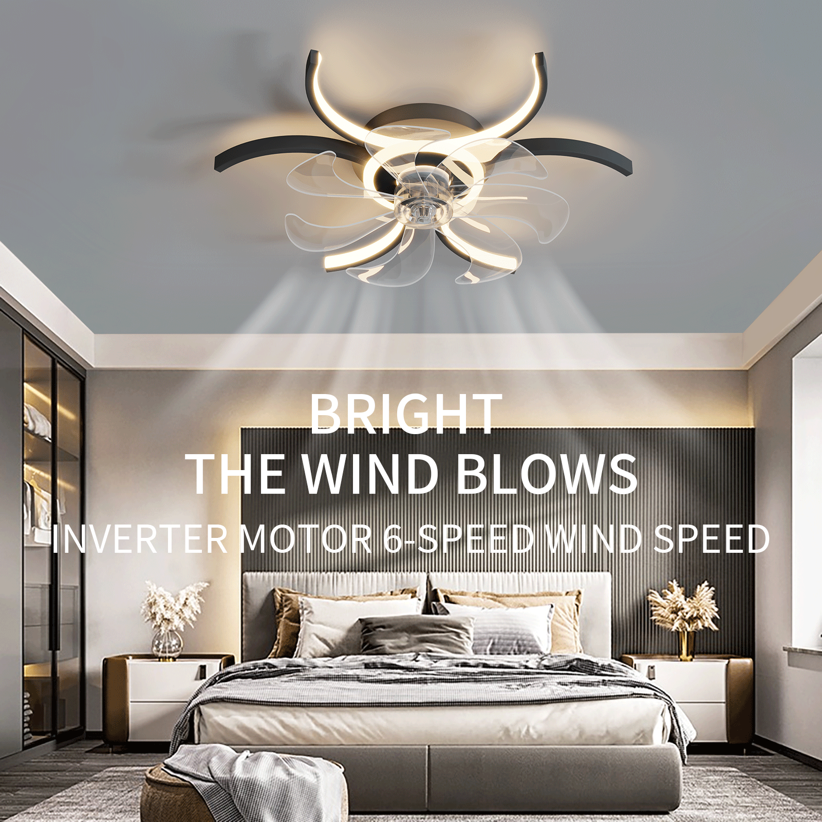 REYDELUZ Ceiling Lamp with Fan 20.4-Inch 48w Dimmable Led Ceiling Lamp with Remote Control Adjustable Wind Speed Suitable for Fan Lamp in Living Room and Bedroom