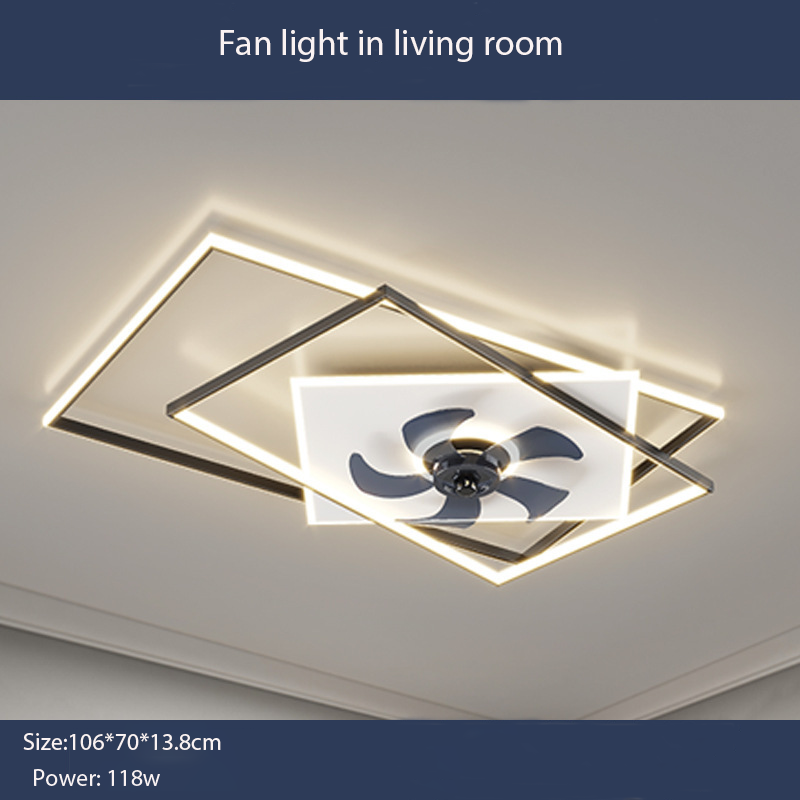 Modern ceiling fan with lamp remote control 3-color temperature, 3-speed fan square ceiling lamp,