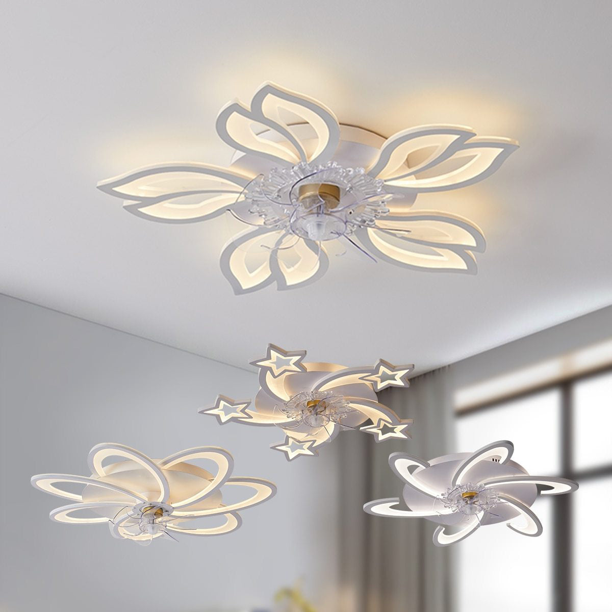 Nordic Decor LED Ceiling Fan for Living Room Decoration Bedroom Dining Room Ventilador Lamp Ceiling Fan Brightness Light Fixture