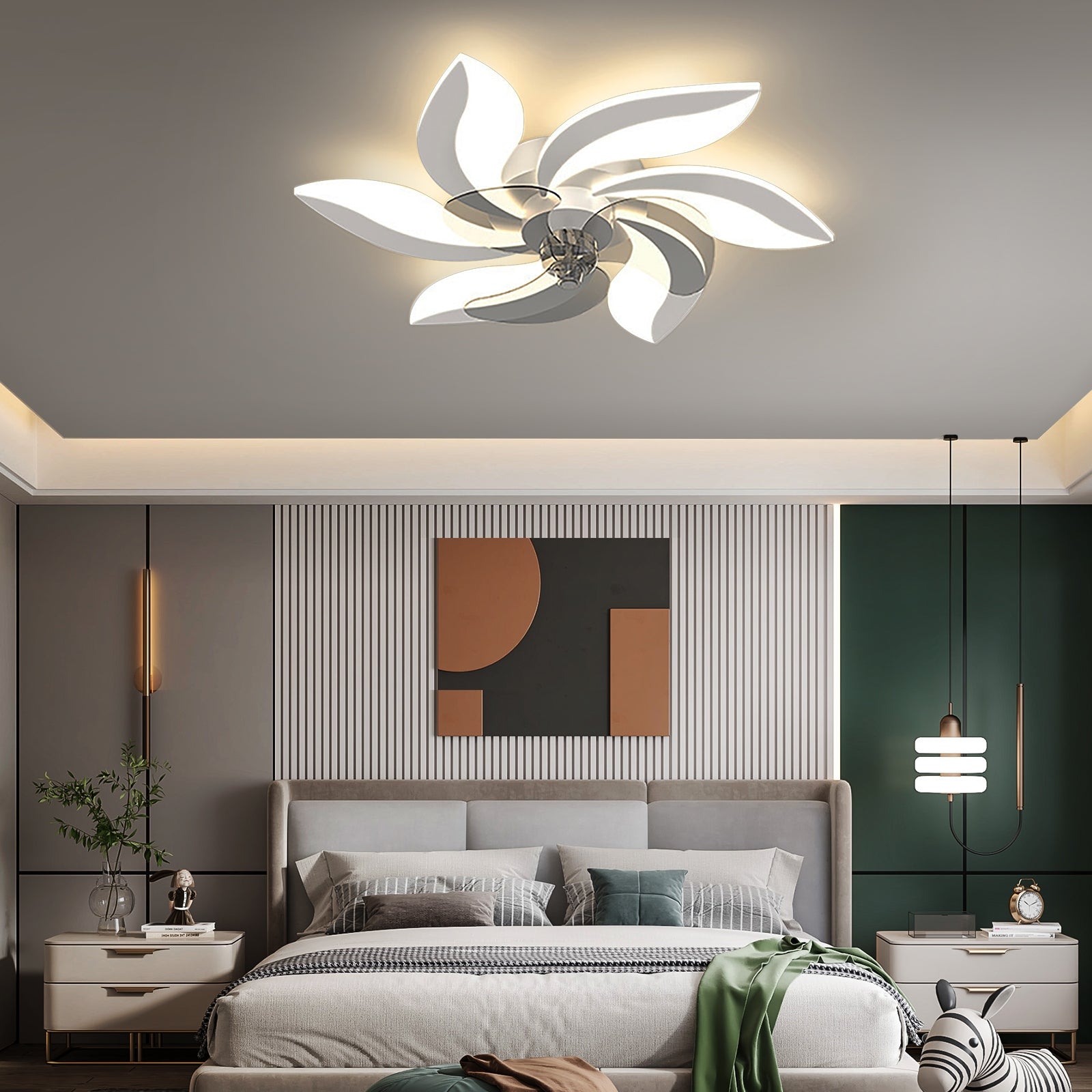 Modern 30.7 Inch LED Ceiling Fan with Remote Control Three Speed Dimming and Three Speed Wind Control Function for Bedroom Study Living Room and Children's Room REYDELUZ