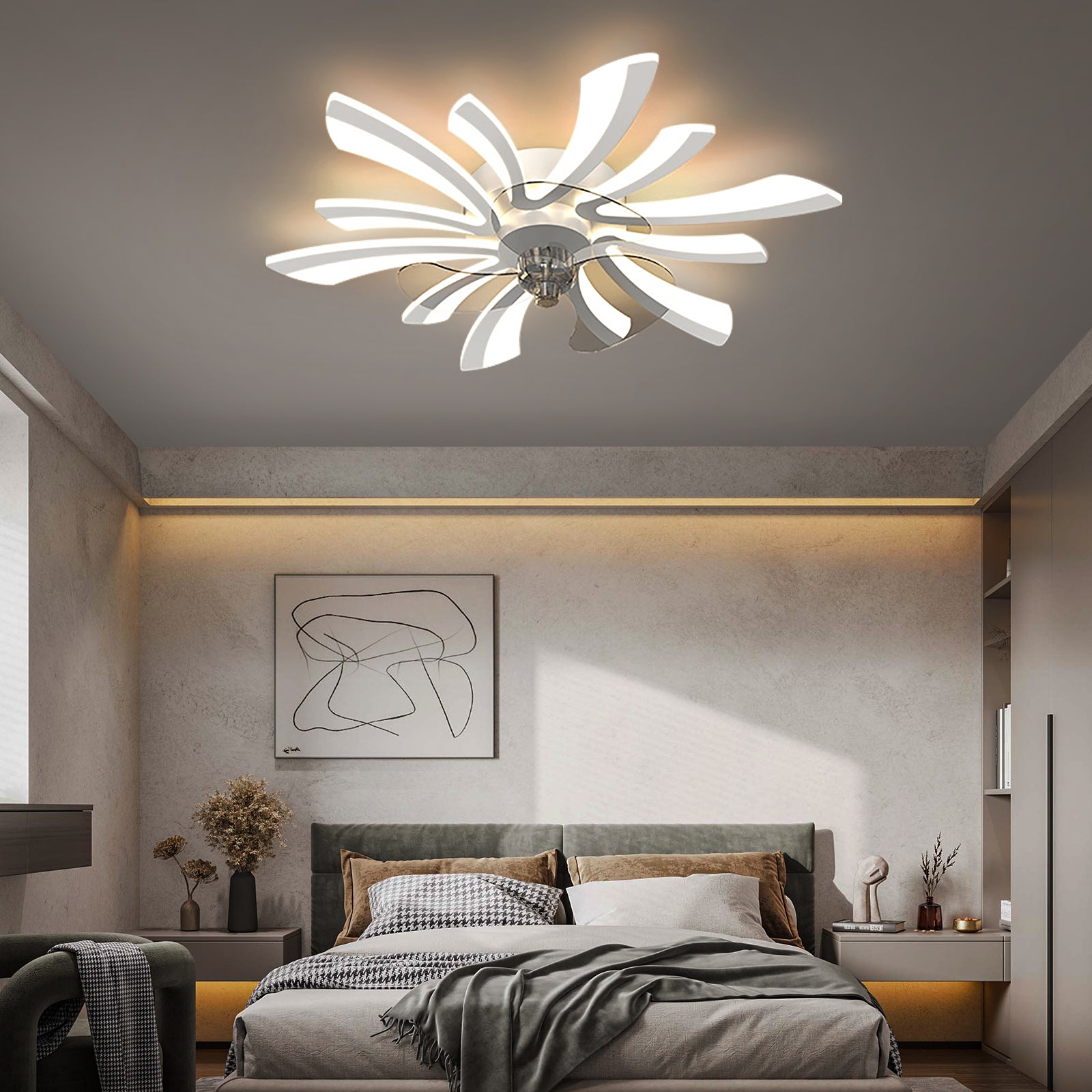 Modern 30.7 Inch LED Ceiling Fan with Remote Control Three Speed Dimming and Three Speed Wind Control Function for Bedroom Study Living Room and Children's Room REYDELUZ