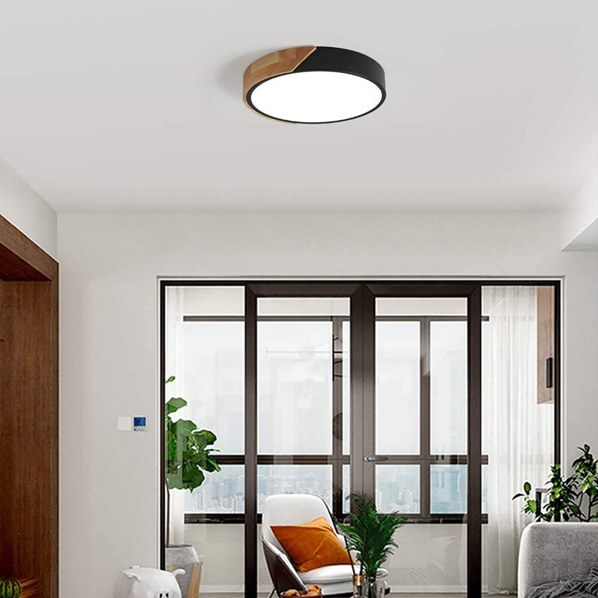 WDENI Ceiling Lights Dimmable Modern Wood Flush Mount Ceiling Light, Light Fitting Ceiling for Living Room Bedroom Kitchen Lounge Hallway, 15.7Inch,36W