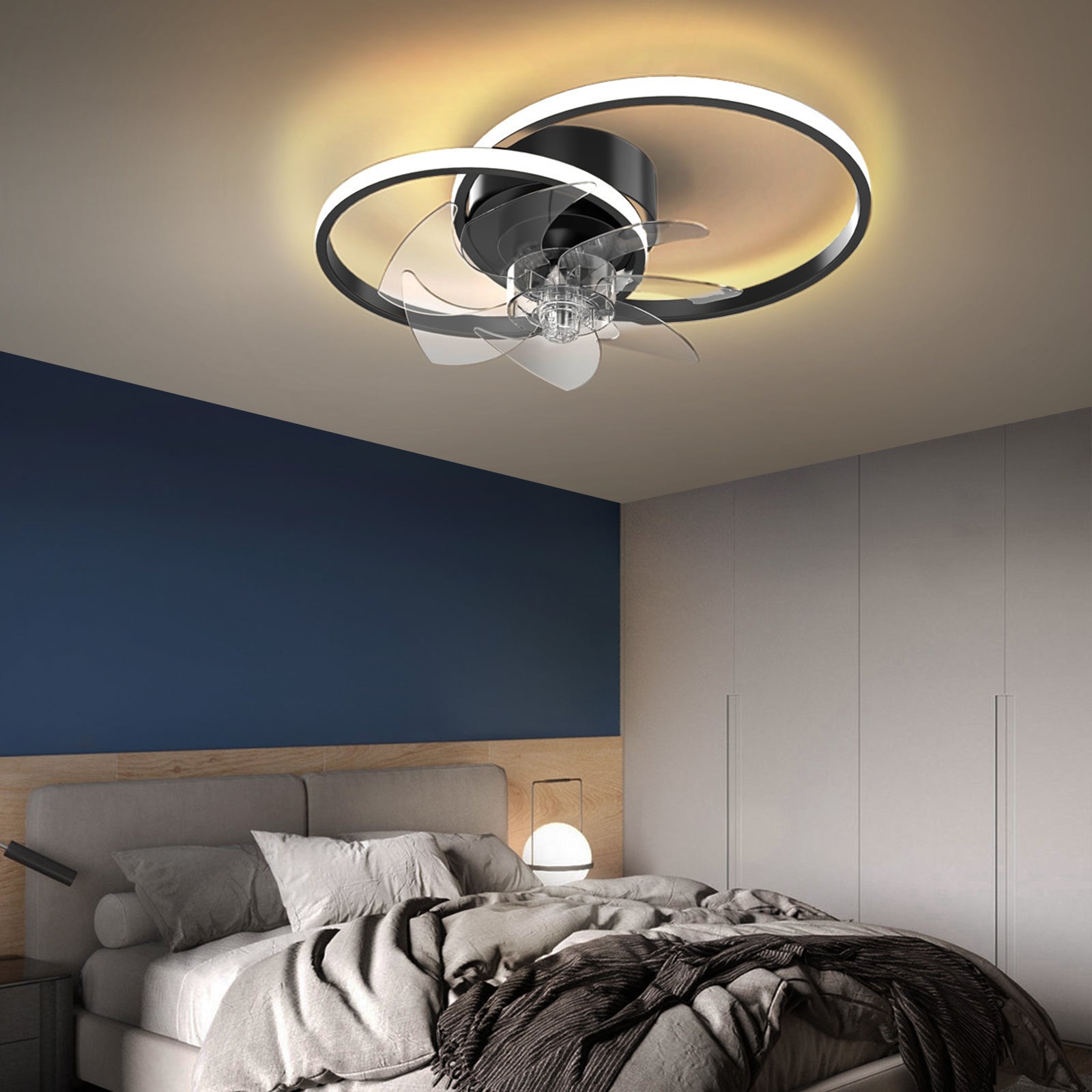 REYDELUZ 19.6 Inch Ceiling Fan Equipped with Light and Remote Control Device Adjustable Tricolor Light Suitable for Bedrooms and Restaurants