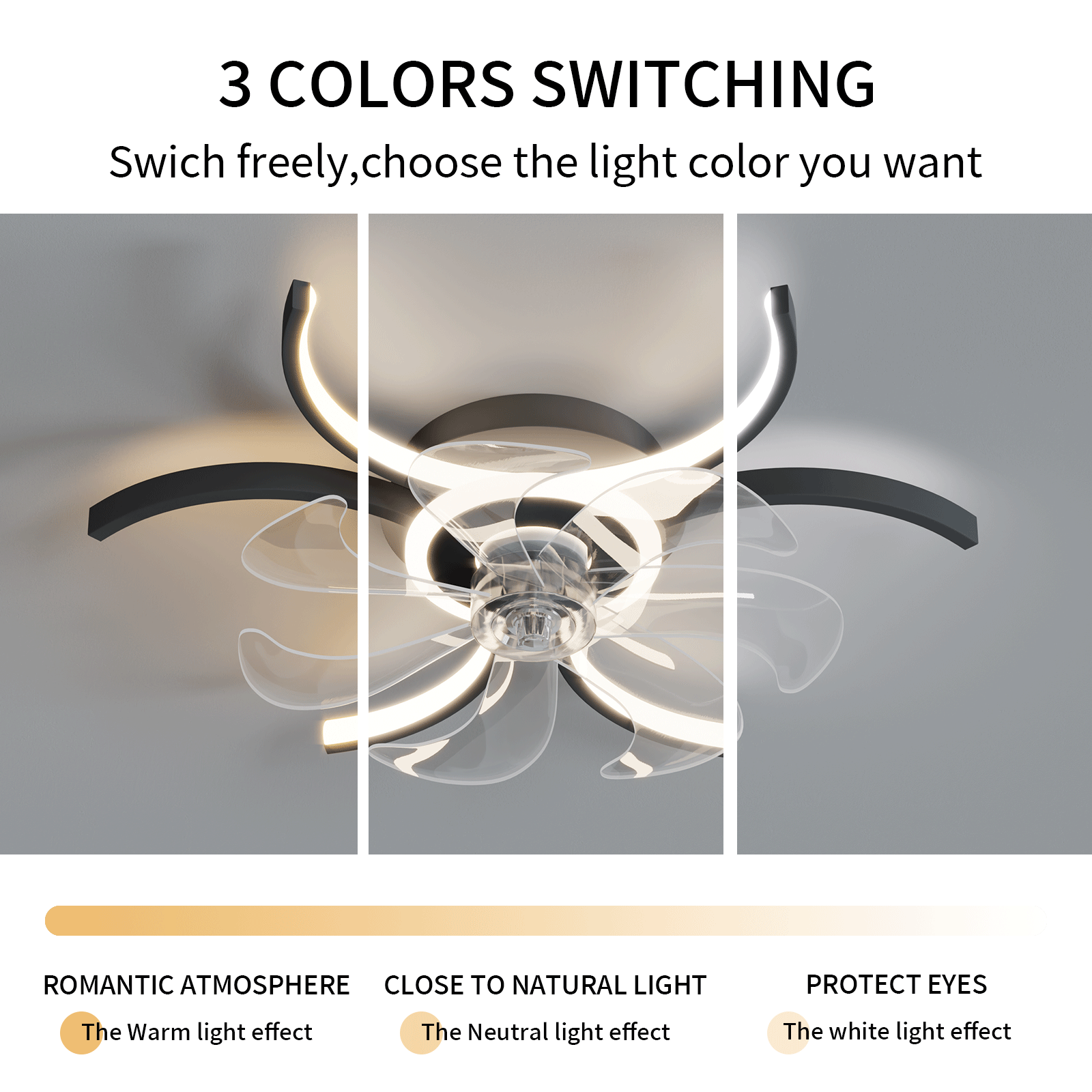 REYDELUZ Ceiling Lamp with Fan 20.4-Inch 48w Dimmable Led Ceiling Lamp with Remote Control Adjustable Wind Speed Suitable for Fan Lamp in Living Room and Bedroom