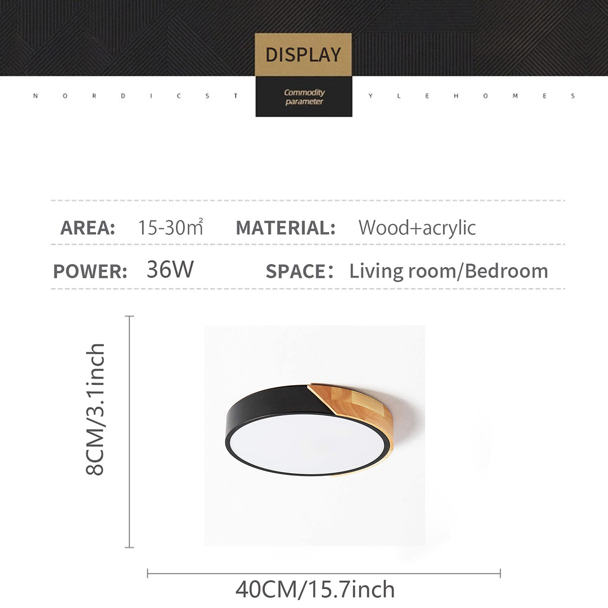 WDENI Ceiling Lights Dimmable Modern Wood Flush Mount Ceiling Light, Light Fitting Ceiling for Living Room Bedroom Kitchen Lounge Hallway, 15.7Inch,36W