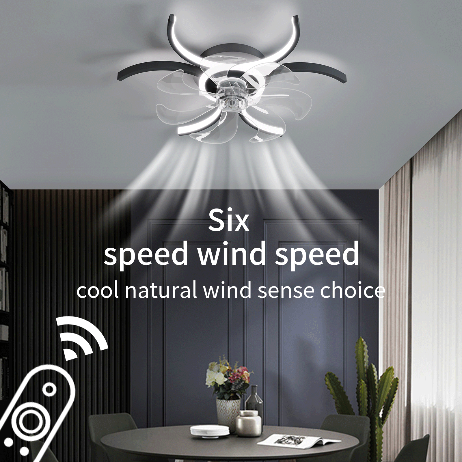 REYDELUZ Ceiling Lamp with Fan 20.4-Inch 48w Dimmable Led Ceiling Lamp with Remote Control Adjustable Wind Speed Suitable for Fan Lamp in Living Room and Bedroom