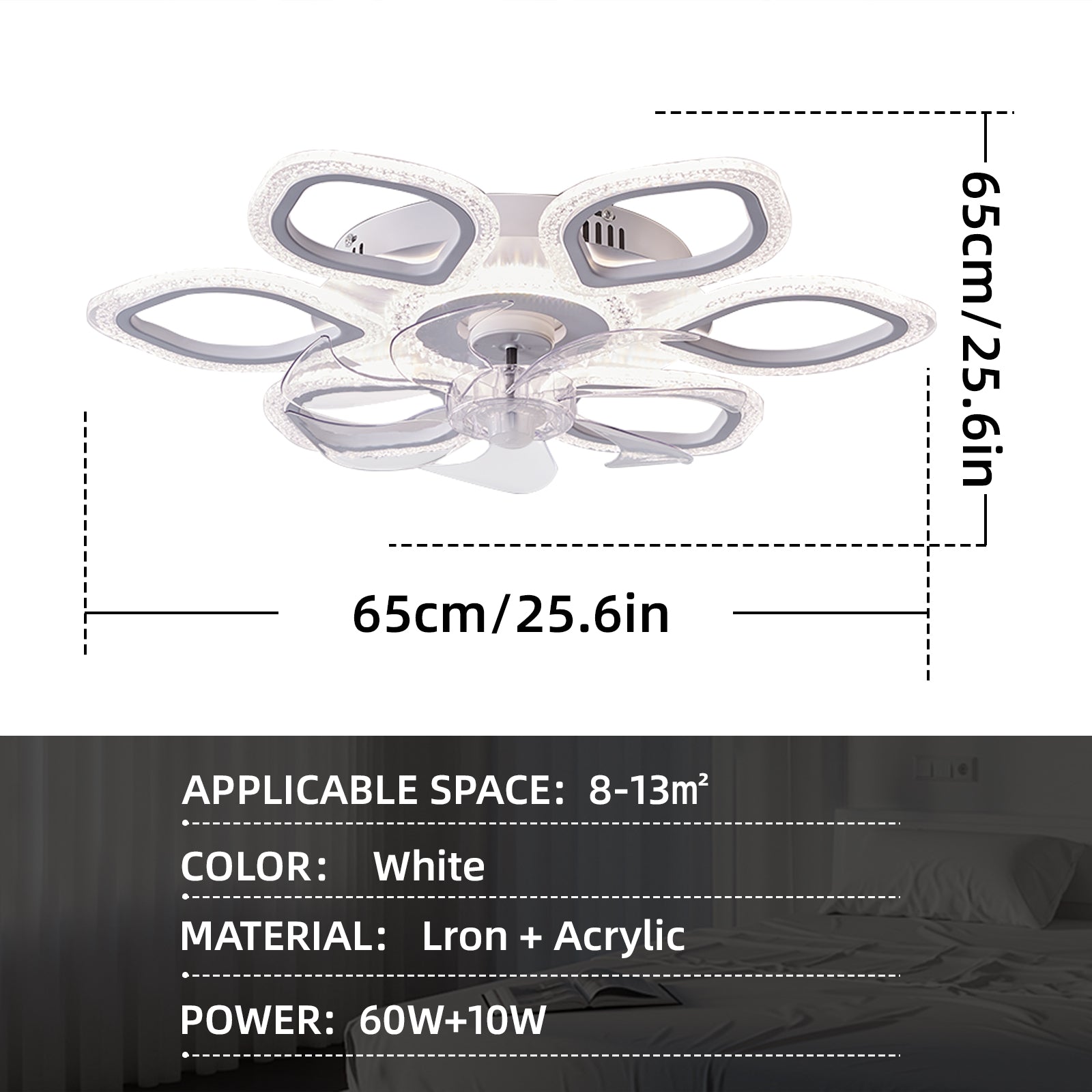 REYDELUZ 25.6'' Ceiling Fan with Light and Remote Control to Adjust Three Colors of Lights and Six-Speed Wind Speed is White Flower-Shaped and Suitable for Bedroom and Dining Room
