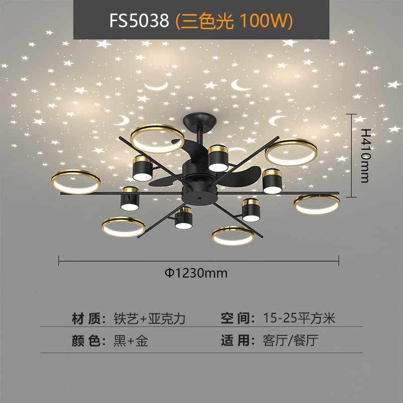 Modern led ceiling fan, projection lamp, adjustable wind speed,
