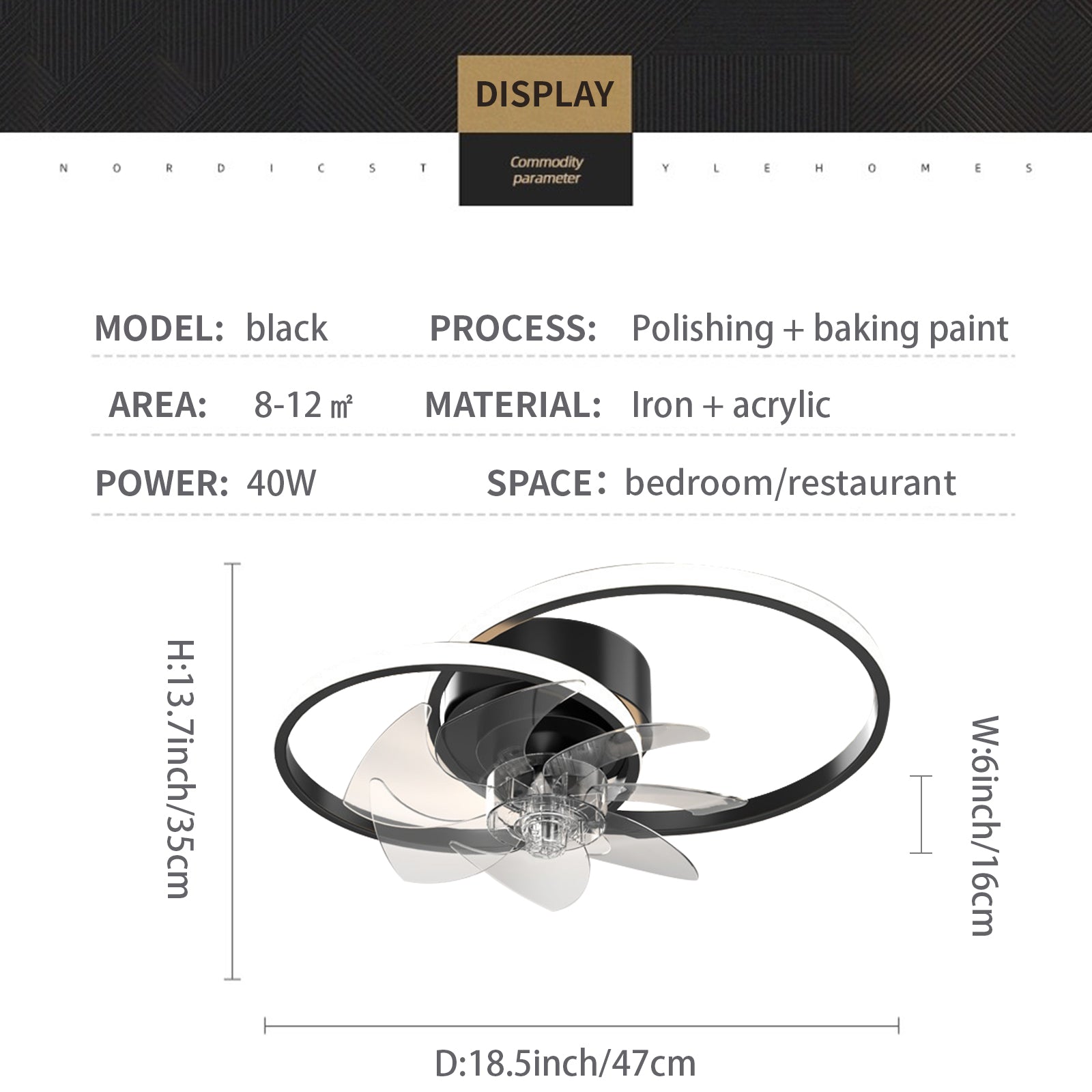 REYDELUZ 19.6 Inch Ceiling Fan Equipped with Light and Remote Control Device Adjustable Tricolor Light Suitable for Bedrooms and Restaurants