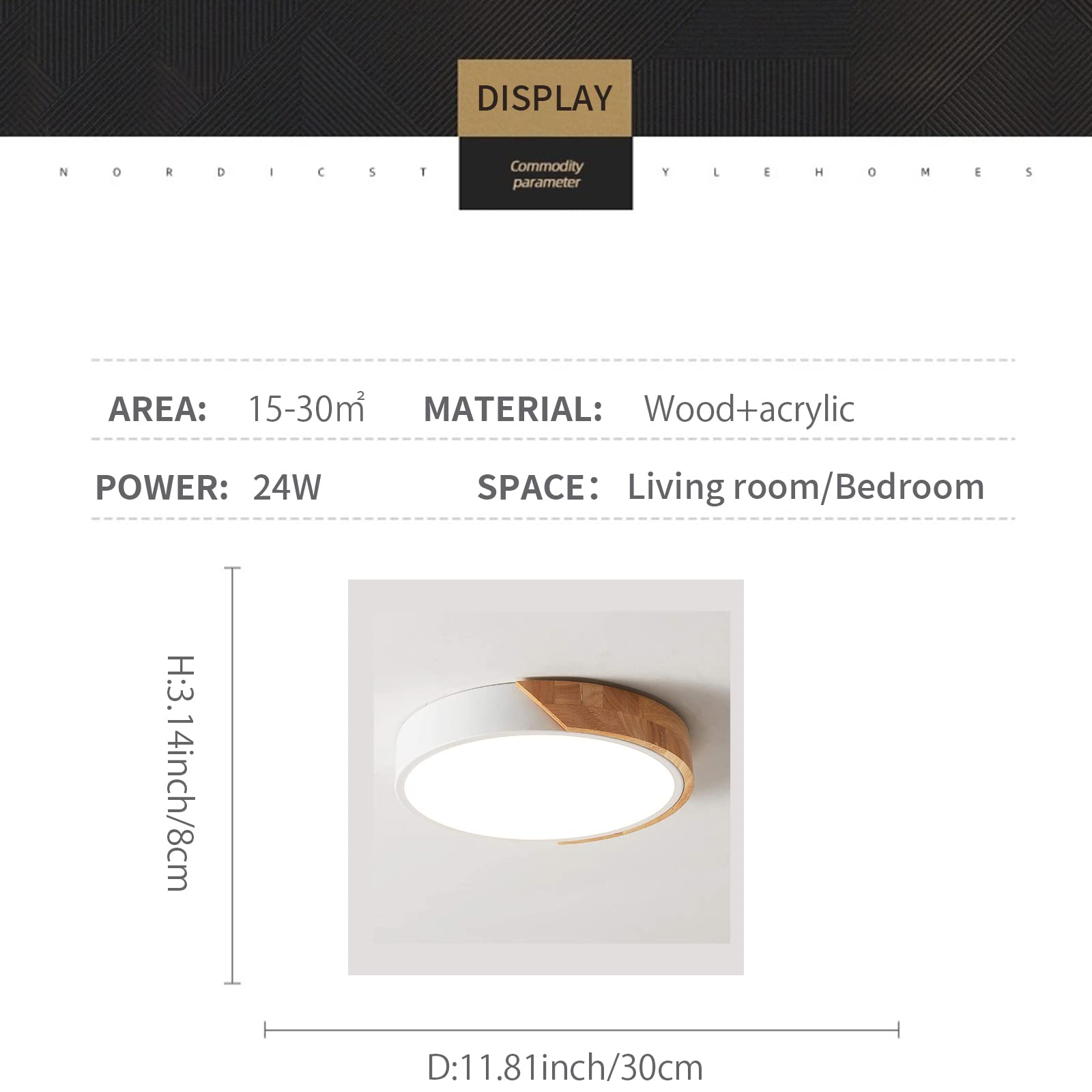 WDENI Ceiling Lights Dimmable Modern Wood Flush Mount Ceiling Light, Light Fitting Ceiling for Living Room Bedroom Kitchen Lounge Hallway, 15.7Inch,36W