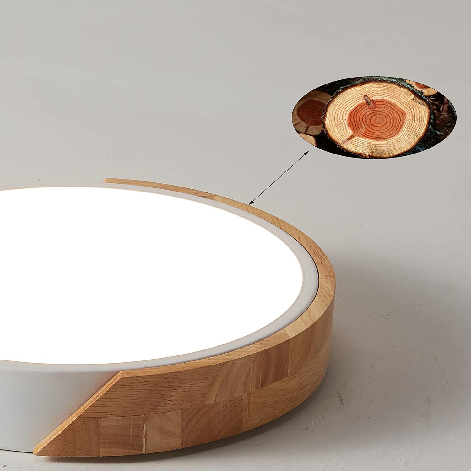 WDENI Ceiling Lights Dimmable Modern Wood Flush Mount Ceiling Light, Light Fitting Ceiling for Living Room Bedroom Kitchen Lounge Hallway, 15.7Inch,36W