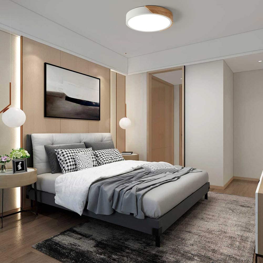 WDENI Ceiling Lights Dimmable Modern Wood Flush Mount Ceiling Light, Light Fitting Ceiling for Living Room Bedroom Kitchen Lounge Hallway, 15.7Inch,36W