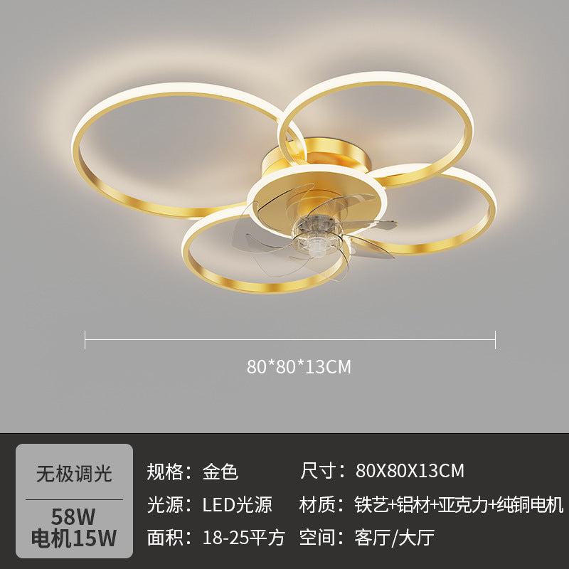 Dimmable Modern Annular Ring Embedded Intelligent Ceiling Fan Is Suitable For Interior Decoration For Living Room.