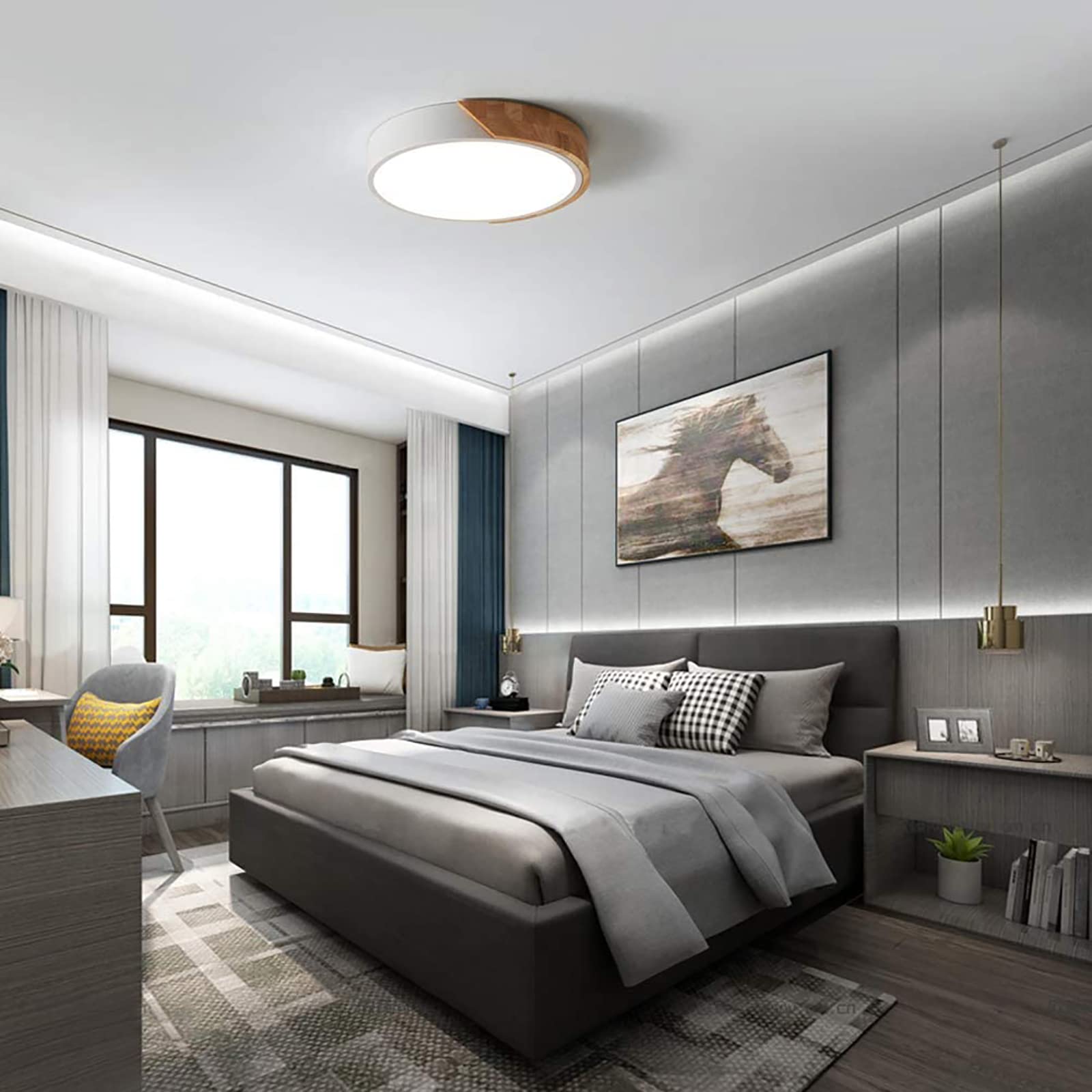 WDENI Ceiling Lights Dimmable Modern Wood Flush Mount Ceiling Light, Light Fitting Ceiling for Living Room Bedroom Kitchen Lounge Hallway, 15.7Inch,36W