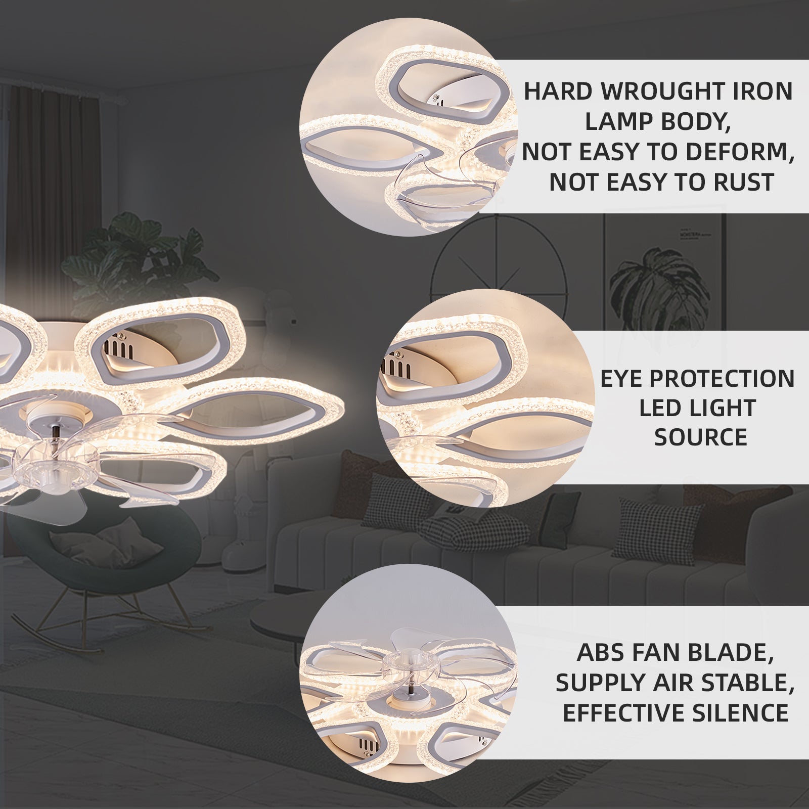 REYDELUZ 25.6'' Ceiling Fan with Light and Remote Control to Adjust Three Colors of Lights and Six-Speed Wind Speed is White Flower-Shaped and Suitable for Bedroom and Dining Room