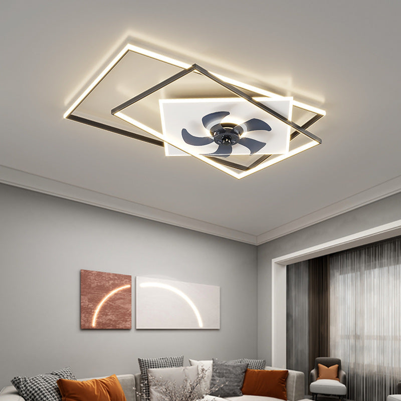 Modern ceiling fan with lamp remote control 3-color temperature, 3-speed fan square ceiling lamp,