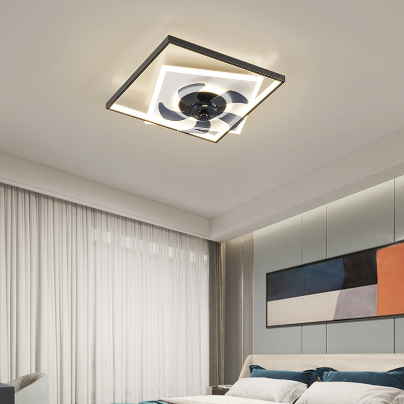 Modern ceiling fan with lamp remote control 3-color temperature, 3-speed fan square ceiling lamp,