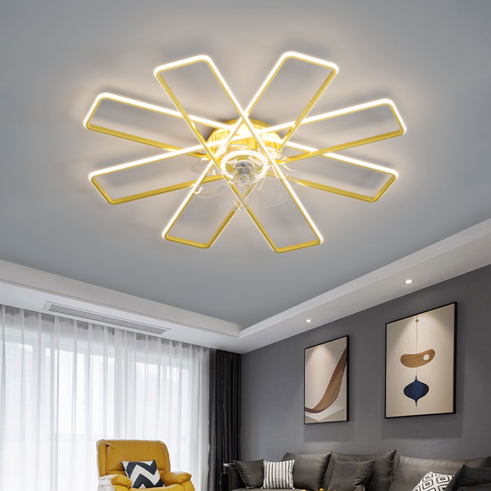 REYDELUZ Ceiling Fan with Lamp 19.6-Inch 60w Fan Lamp with Remote Control and Dimmability Invisible Fan Blade 6-Speed Wind Speed Suitable for Bedroom and Dining Room