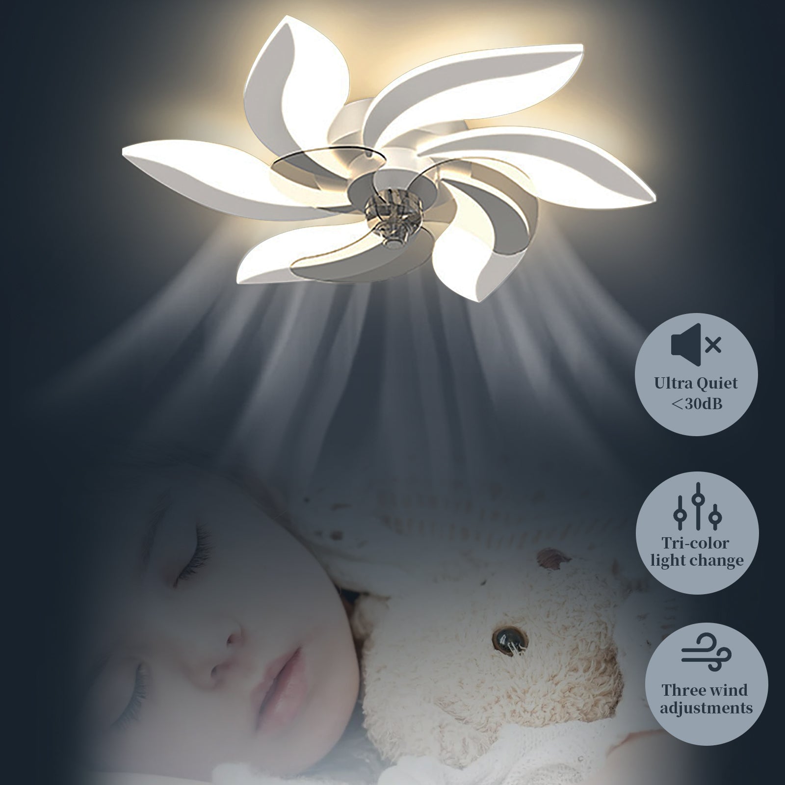 Modern 30.7 Inch LED Ceiling Fan with Remote Control Three Speed Dimming and Three Speed Wind Control Function for Bedroom Study Living Room and Children's Room REYDELUZ