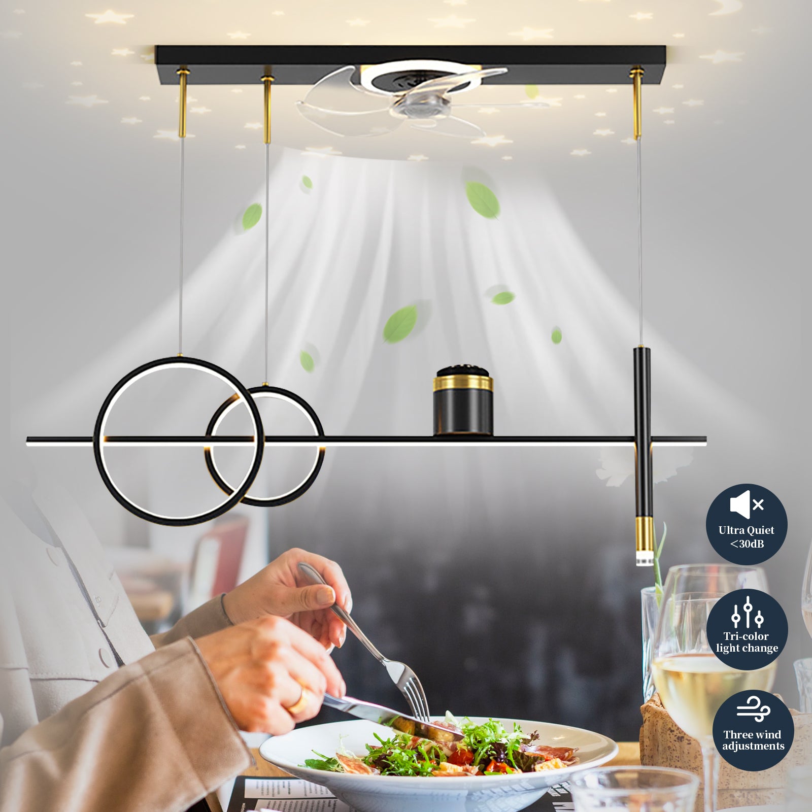Restaurante Ceiling Fan with Light for Living Room Decor Indoor Lighting Restaurante Ceiling Fan Lamp Lights with Remote Control FAN