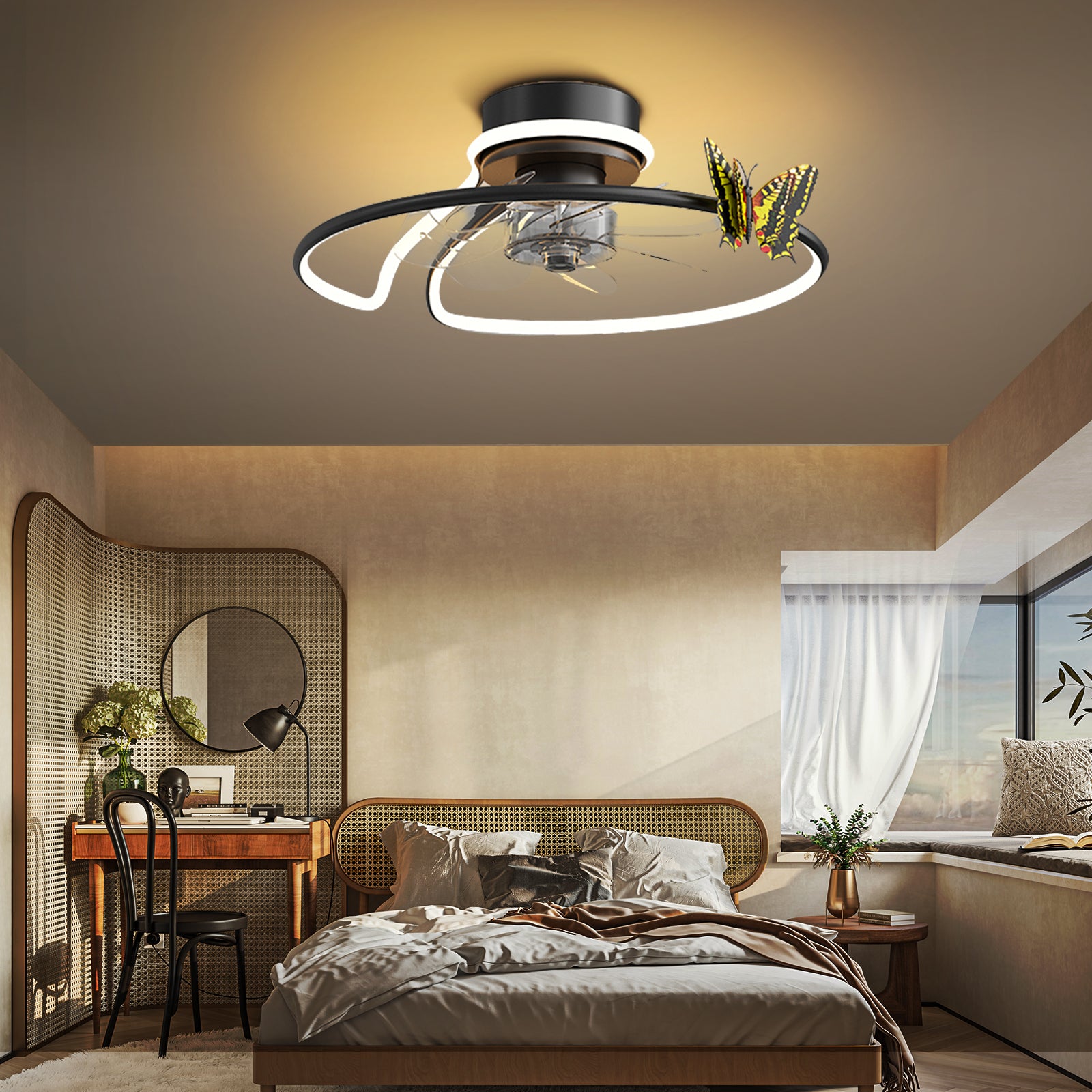 Ceiling Fan With Lamp Remote Control Of 3 Color Temperatures, 3-speed Fan Lamp, Ring Chandelier With Fan, Suitable For Living Room And Dining Room.